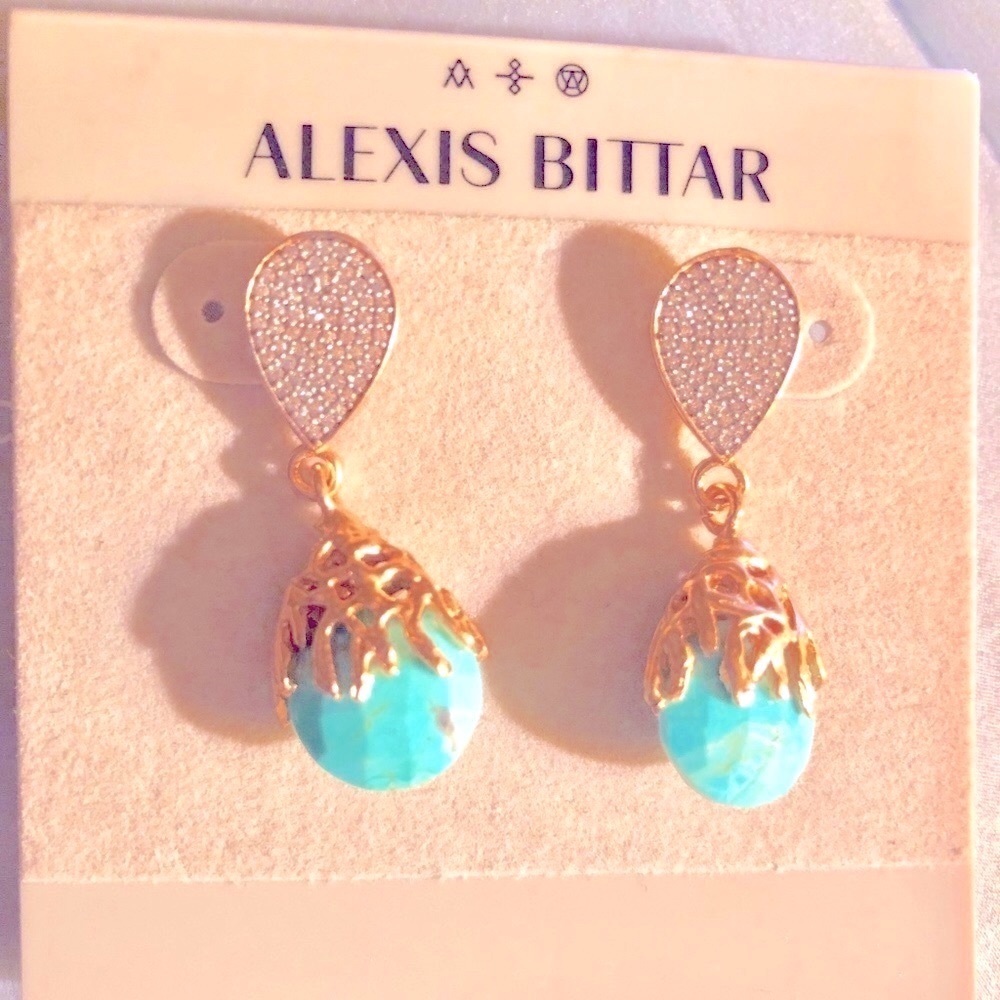 Alexis Bittar Turquoise Gold Crystal Drop Earrings